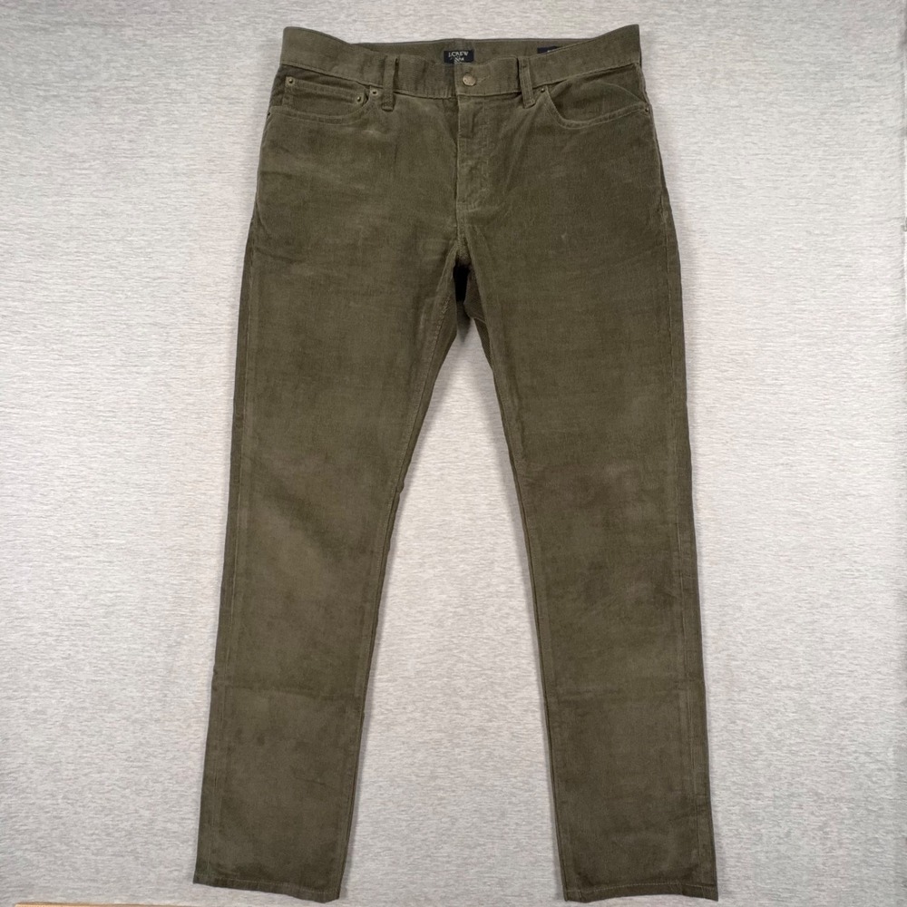 J Crew Slim-Fit Flex Corduroy Pants Mens Size 33x32 Pure Olive Tapered